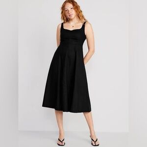Old Navy Black Linen Midi Dress with Pockets